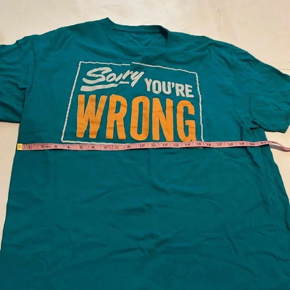 Sorry You’re Wrong Funny Graphic T Shirt Teal Blue Mustard Yellow Men XL - Picture 3 of 3